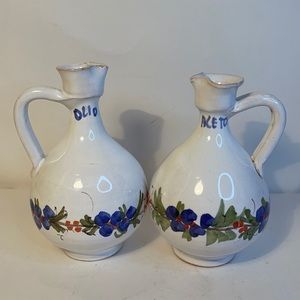 Vintage cruet set Hand-painted Italian pottery oil and vinegar cruets bottles
